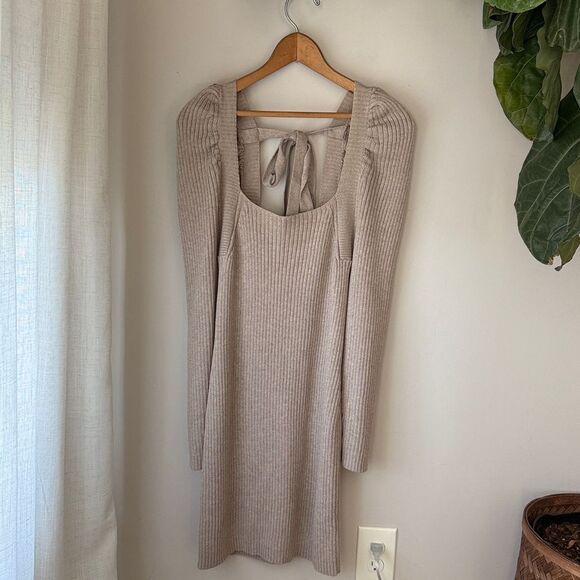 NWT Promesa Taupe Tan Ribbed Long Sleeve Sweater Mini Dress - Picture 7 of 9